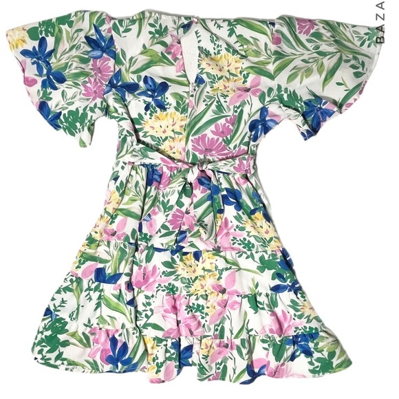 B DARLIN Floral Ruffle Pleated Textured Flutter Sleeve Size 9/10 - Picture 6 of 9